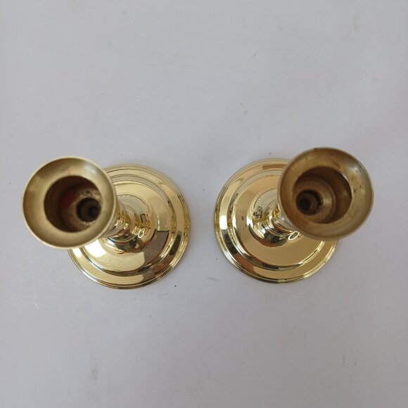 Baldwin Brass Candlesticks Holders 5" Height Vintage Set of 2 Round Base - Picture 7 of 9